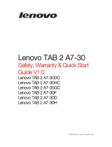 Lenovo TAB 2 A7-30F Safety, Warranty & Quick Start Manual