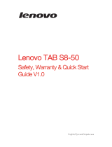 Lenovo Tab S8-50 Safety, Warranty & Quick Start Manual